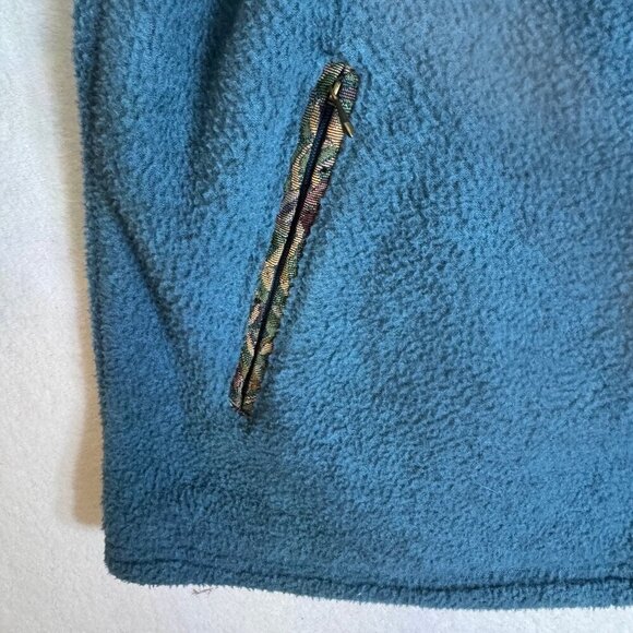 L.L. Bean Vintage 1/4 Snap Fleece Pullover Teal Blue Tapestry Trim Large #1412 - Picture 10 of 11